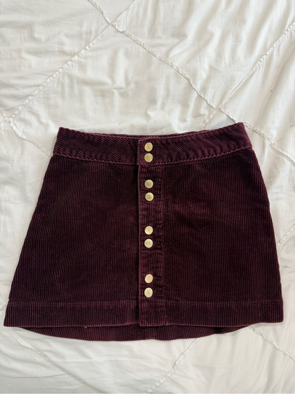 Abercrombie and Fitch Button-Front Corduroy Mini Skirt in Deep Wine